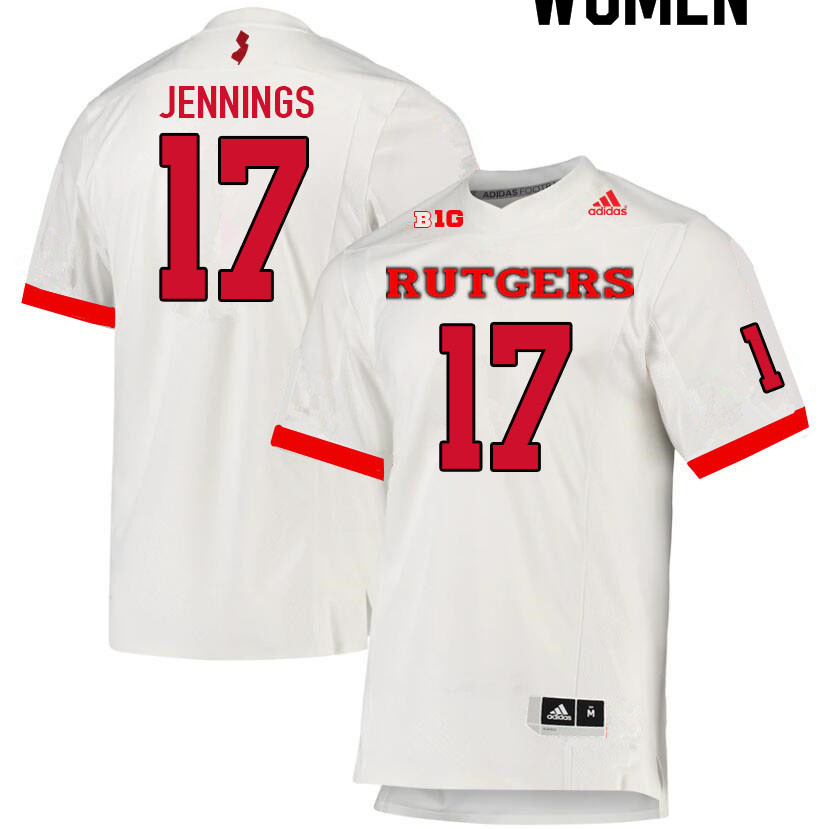 Women #17 Deion Jennings Rutgers Scarlet Knights College Football Jerseys Sale-White - Click Image to Close